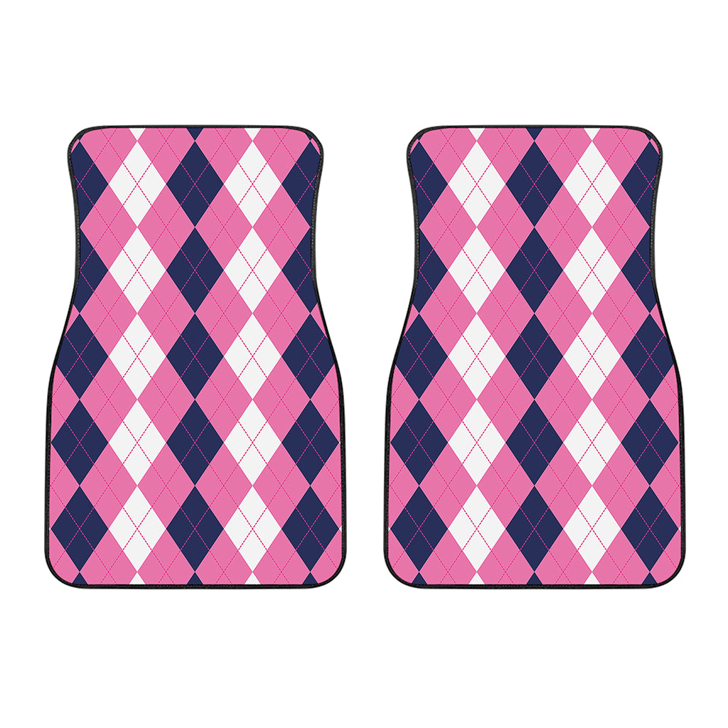 Pink Blue And White Argyle Pattern Print Front Car Floor Mats