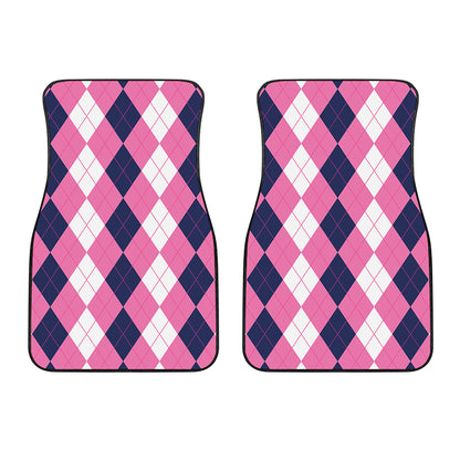 Pink Blue And White Argyle Pattern Print Front Car Floor Mats