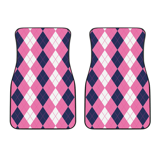Pink Blue And White Argyle Pattern Print Front Car Floor Mats