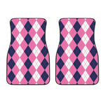 Pink Blue And White Argyle Pattern Print Front Car Floor Mats