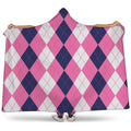 Pink Blue And White Argyle Pattern Print Hooded Blanket