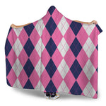 Pink Blue And White Argyle Pattern Print Hooded Blanket