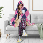 Pink Blue And White Argyle Pattern Print Hooded Blanket
