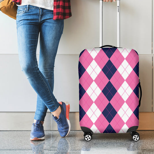 Pink Blue And White Argyle Pattern Print Luggage Cover