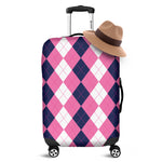 Pink Blue And White Argyle Pattern Print Luggage Cover