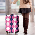 Pink Blue And White Argyle Pattern Print Luggage Cover