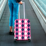 Pink Blue And White Argyle Pattern Print Luggage Cover