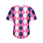Pink Blue And White Argyle Pattern Print Men's Baseball Jersey