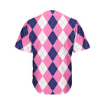 Pink Blue And White Argyle Pattern Print Men's Baseball Jersey