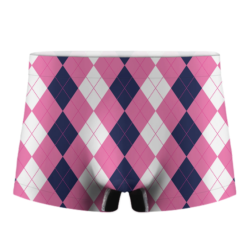 Pink Blue And White Argyle Pattern Print Men's Boxer Briefs