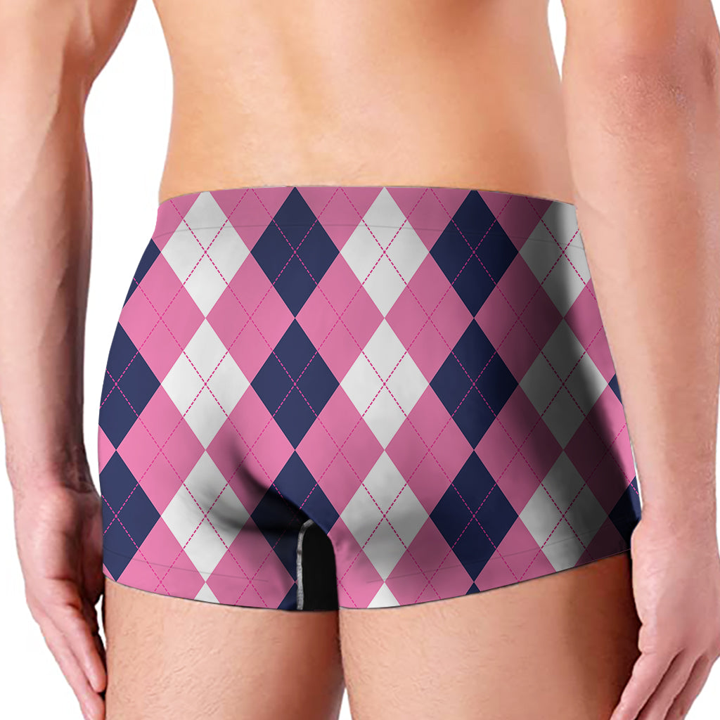 Pink Blue And White Argyle Pattern Print Men's Boxer Briefs