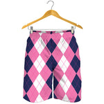 Pink Blue And White Argyle Pattern Print Men's Shorts