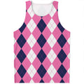 Pink Blue And White Argyle Pattern Print Men's Tank Top