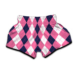 Pink Blue And White Argyle Pattern Print Muay Thai Boxing Shorts