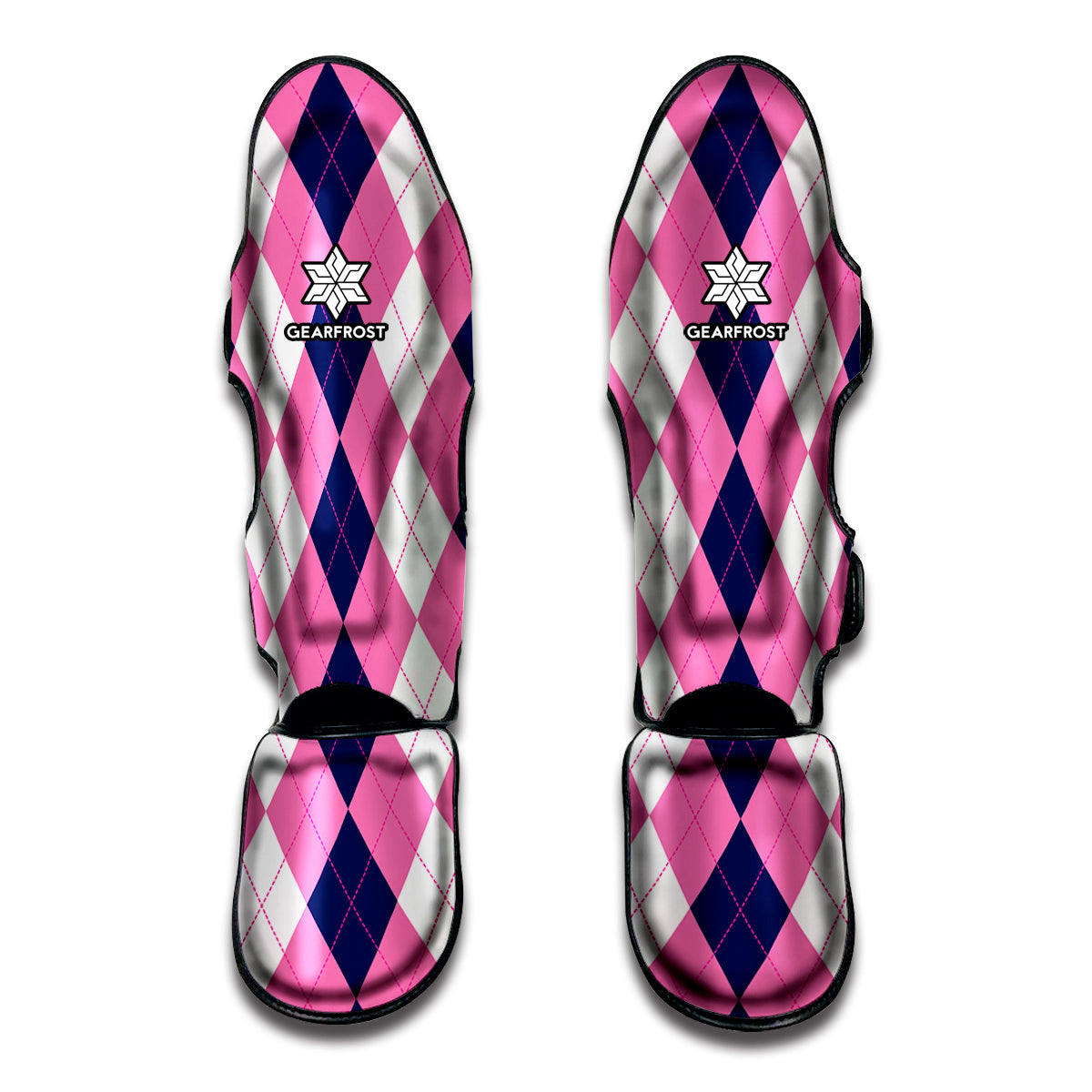 Pink Blue And White Argyle Pattern Print Muay Thai Shin Guard