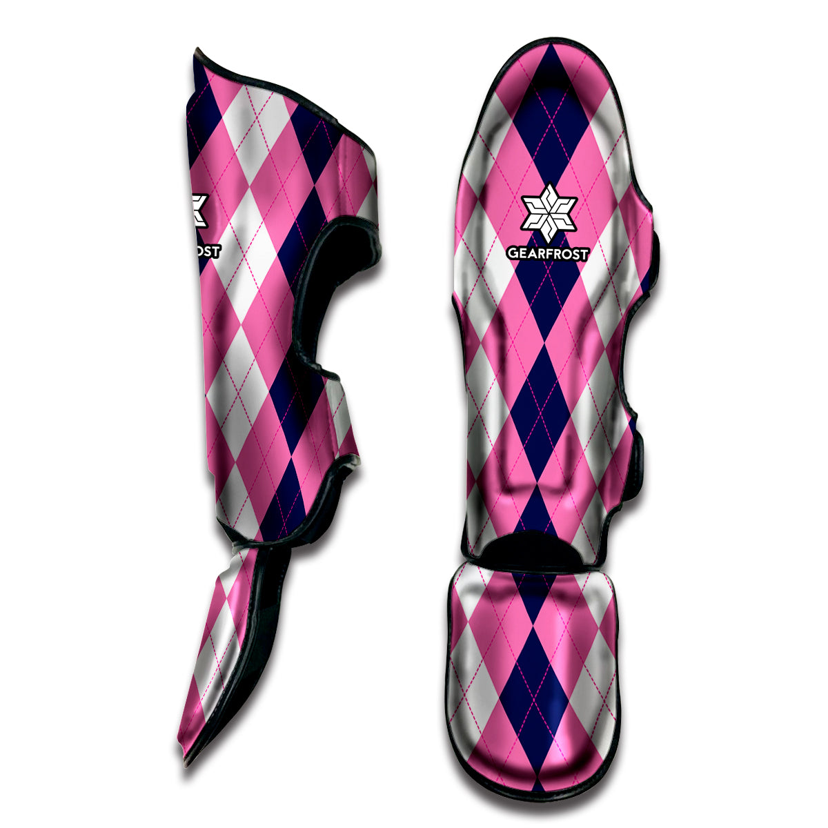 Pink Blue And White Argyle Pattern Print Muay Thai Shin Guard