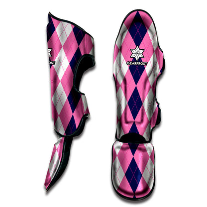 Pink Blue And White Argyle Pattern Print Muay Thai Shin Guard