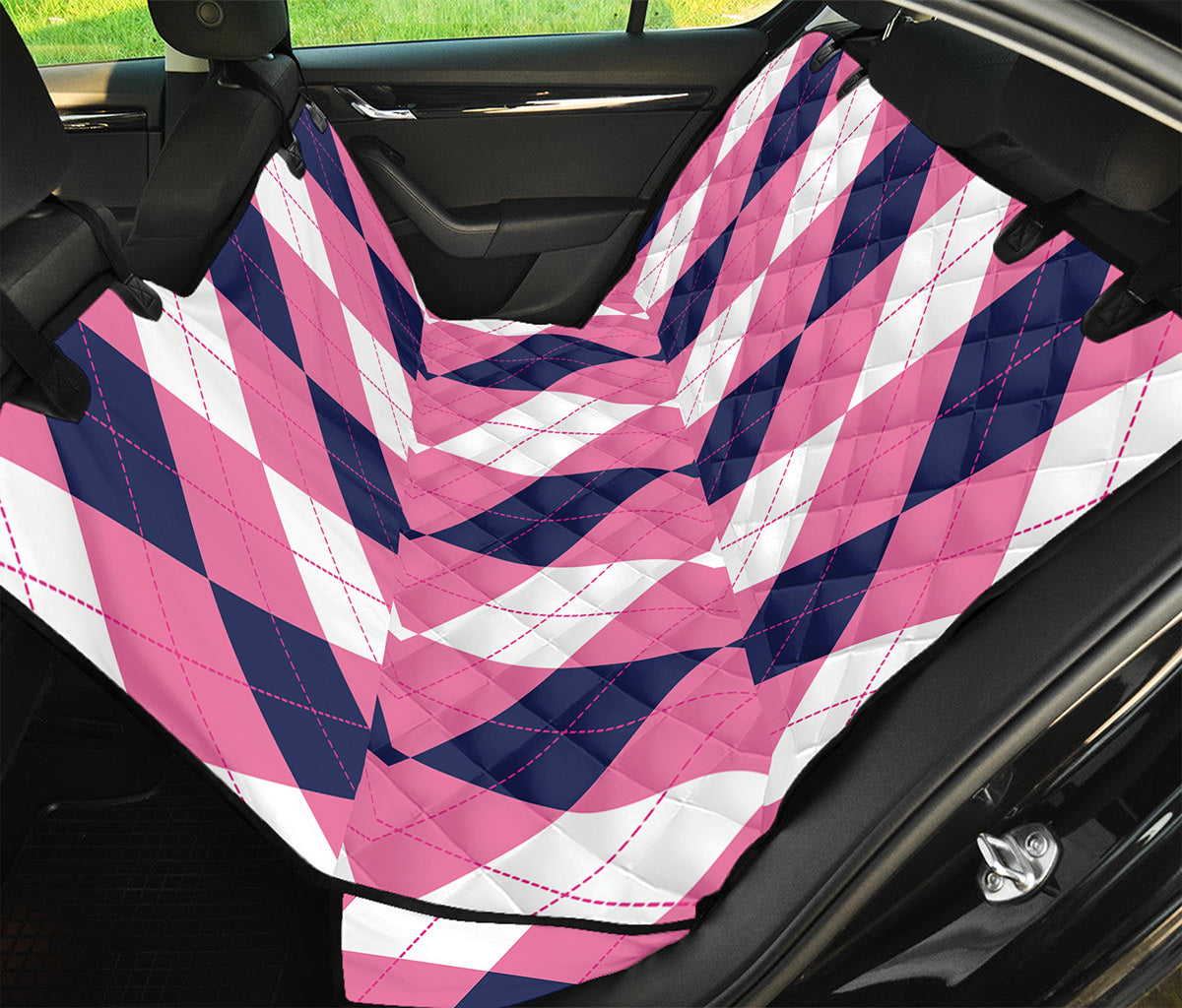 Pink Blue And White Argyle Pattern Print Pet Car Back Seat Cover