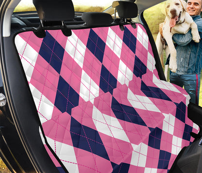 Pink Blue And White Argyle Pattern Print Pet Car Back Seat Cover