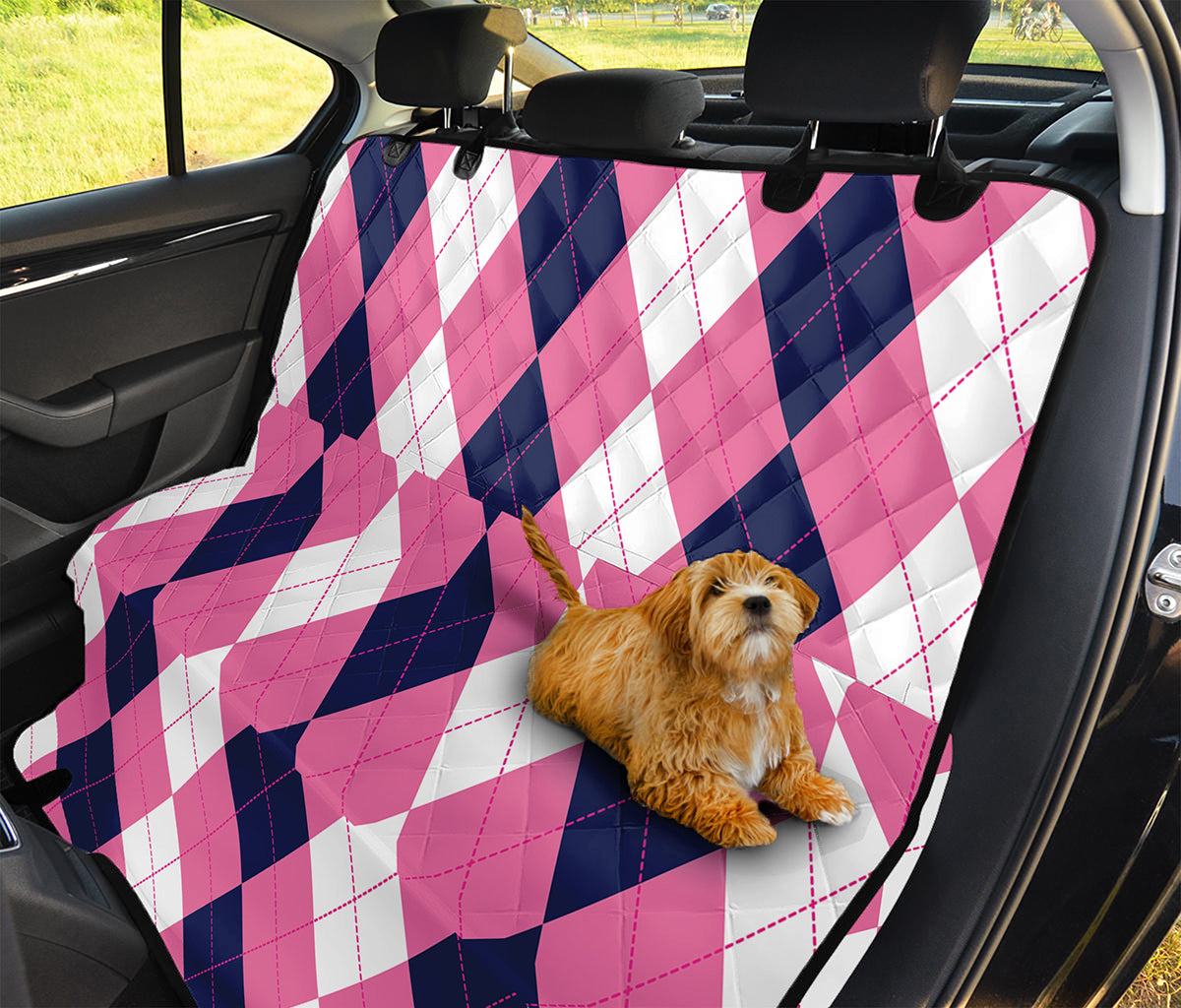 Pink Blue And White Argyle Pattern Print Pet Car Back Seat Cover