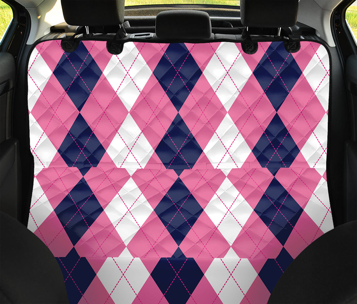 Pink Blue And White Argyle Pattern Print Pet Car Back Seat Cover
