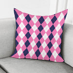 Pink Blue And White Argyle Pattern Print Pillow Cover