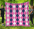 Pink Blue And White Argyle Pattern Print Quilt