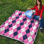 Pink Blue And White Argyle Pattern Print Quilt
