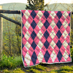 Pink Blue And White Argyle Pattern Print Quilt