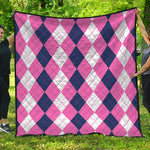 Pink Blue And White Argyle Pattern Print Quilt