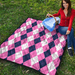 Pink Blue And White Argyle Pattern Print Quilt