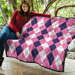 Pink Blue And White Argyle Pattern Print Quilt
