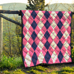 Pink Blue And White Argyle Pattern Print Quilt