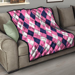 Pink Blue And White Argyle Pattern Print Quilt