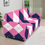Pink Blue And White Argyle Pattern Print Sofa Cover