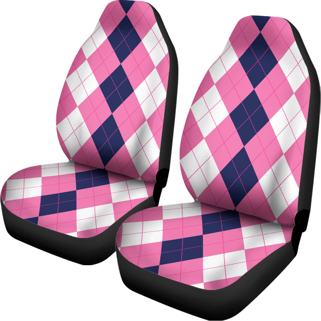 Pink Blue And White Argyle Pattern Print Universal Fit Car Seat Covers