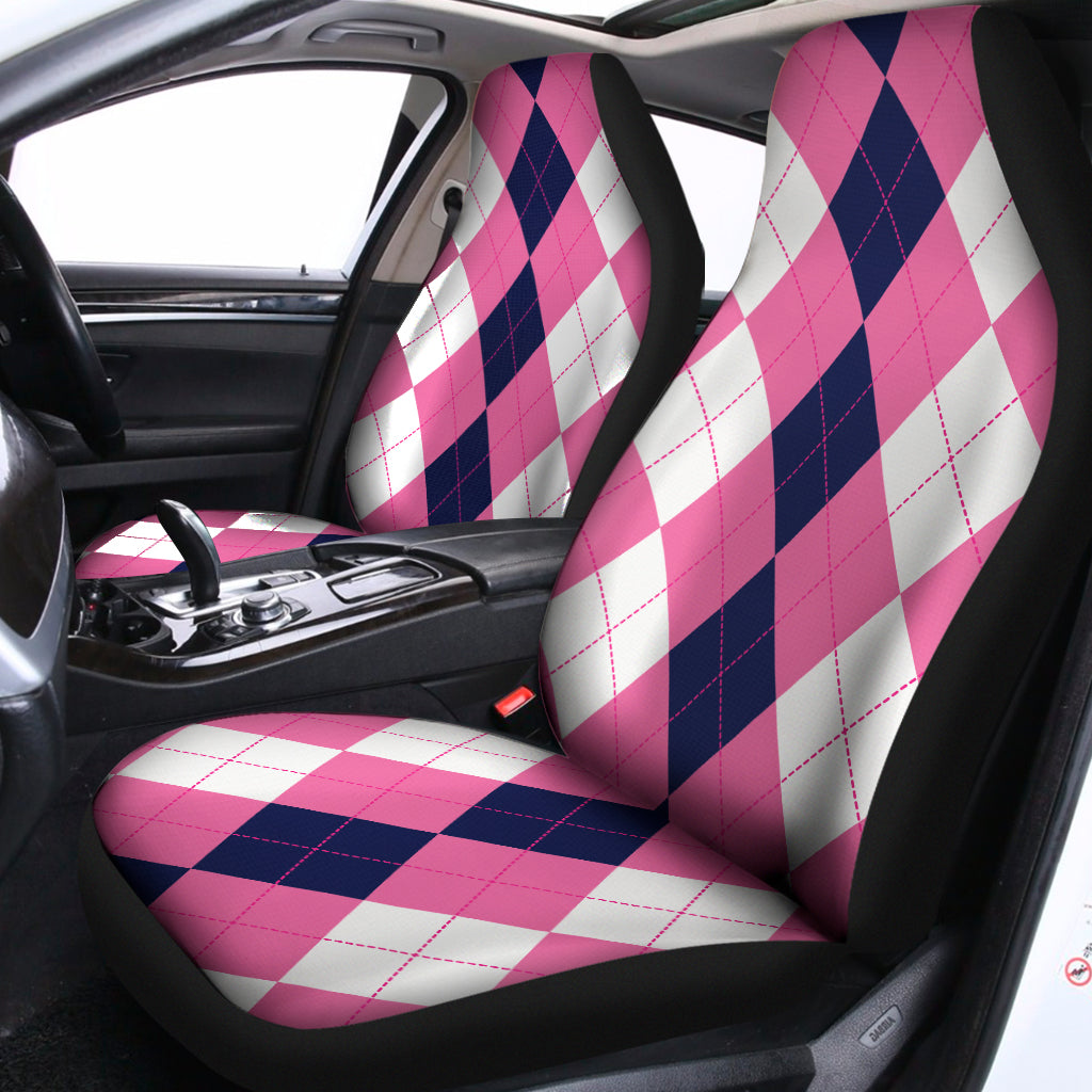 Pink Blue And White Argyle Pattern Print Universal Fit Car Seat Covers