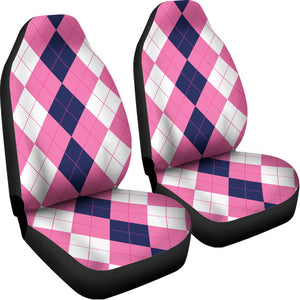 Pink Blue And White Argyle Pattern Print Universal Fit Car Seat Covers