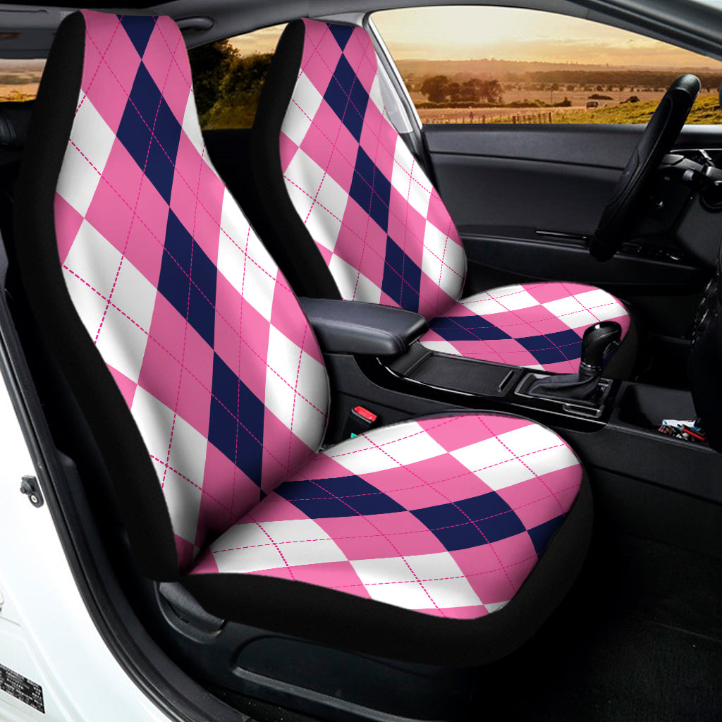 Pink Blue And White Argyle Pattern Print Universal Fit Car Seat Covers