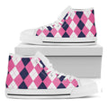 Pink Blue And White Argyle Pattern Print White High Top Sneakers