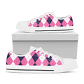 Pink Blue And White Argyle Pattern Print White Low Top Sneakers