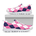 Pink Blue And White Argyle Pattern Print White Running Shoes