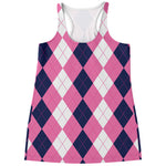 Pink Blue And White Argyle Pattern Print Women's Racerback Tank Top