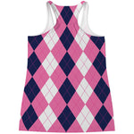 Pink Blue And White Argyle Pattern Print Women's Racerback Tank Top