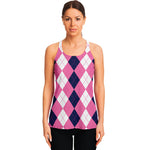 Pink Blue And White Argyle Pattern Print Women's Racerback Tank Top
