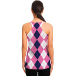 Pink Blue And White Argyle Pattern Print Women's Racerback Tank Top
