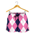Pink Blue And White Argyle Pattern Print Women's Shorts