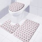 Pink Boston Terrier Plaid Print 3 Piece Bath Mat Set
