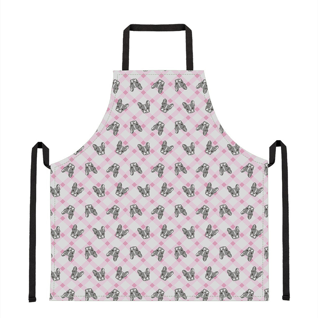 Pink Boston Terrier Plaid Print Apron