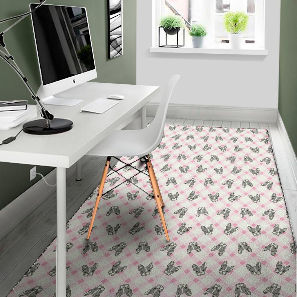 Pink Boston Terrier Plaid Print Area Rug